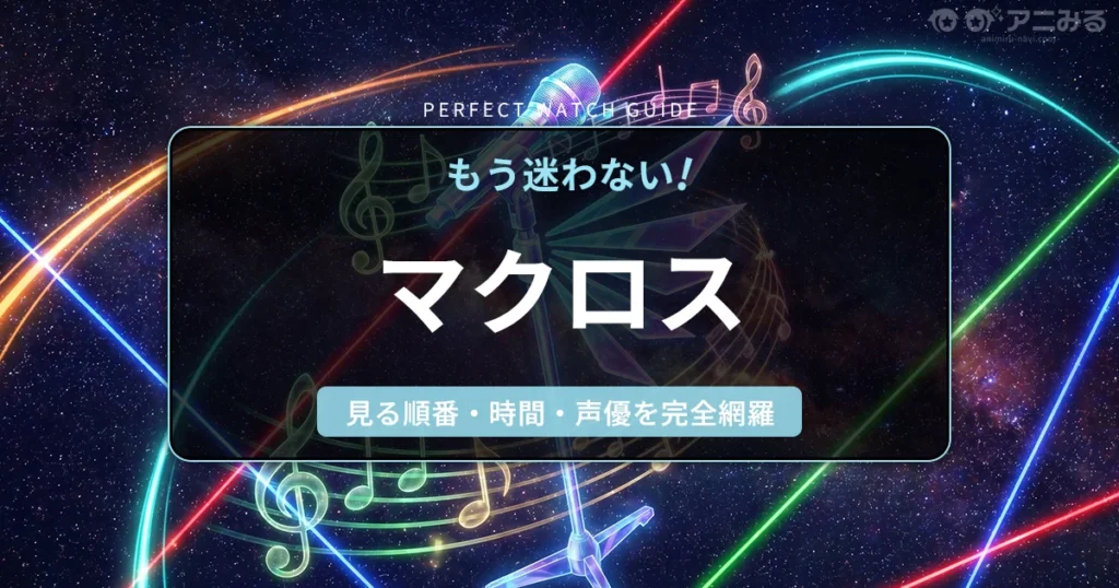 『マクロスシリーズ』の象徴である「歌」と「宇宙の戦い」を表現した、星空に浮かぶマイクとホログラムのイメージ画像