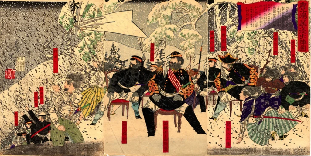 志々雄真実の反乱の歴史的背景となる西南戦争を描いた錦絵