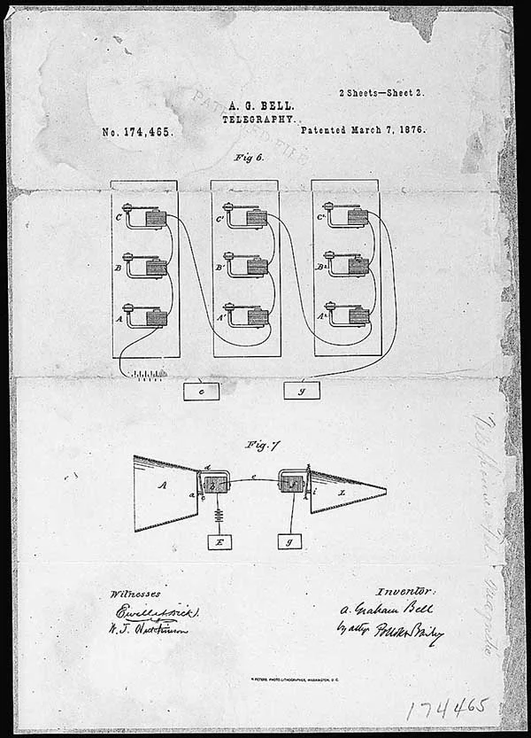 グラハム・ベルの電話の特許図面(1876年)