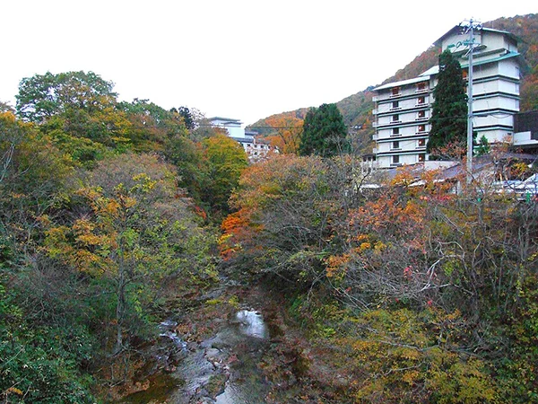 宮城県仙台市にある作並温泉の温泉街の風景